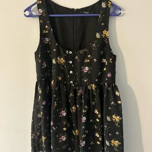 Floral Black Sleeveless Dress Hidden Shorts